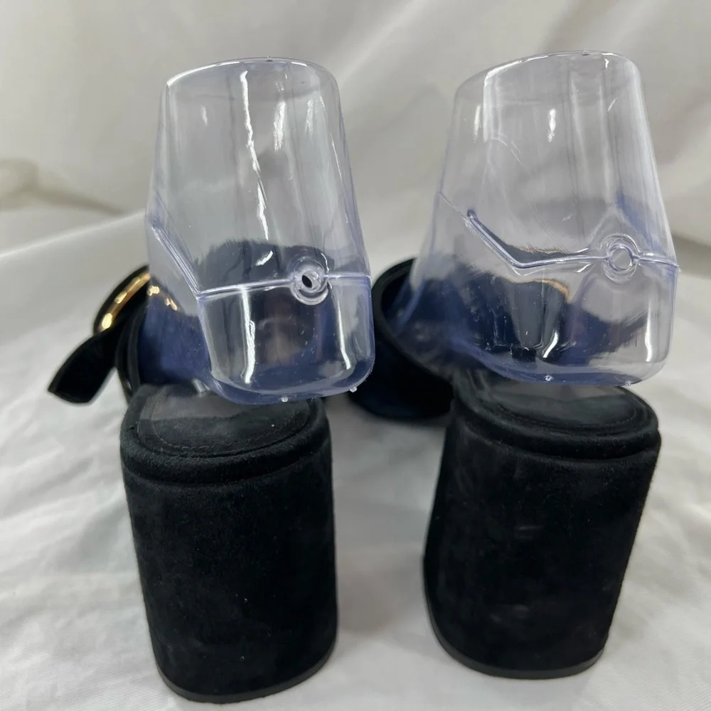 PRADA MILANO BLACK SUEDE CHUNKY HEEL SANDAL BLACK SIZE 37 EUR SIZE 6.5 US - Picture 10 of 16